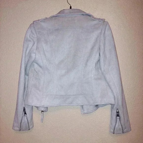 John + Jenn Faux Suede Moto Jacket Gray with Grommet Detail size S - Picture 2 of 10